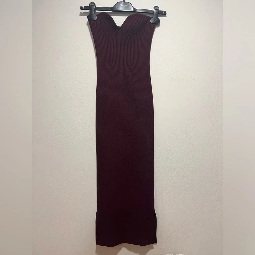 KHAITE Burgundy Strapless Dress - Picture 4 of 7